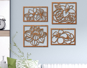 Set quadri in legno decorazione floreale arredo parete