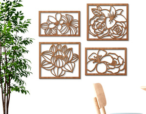 Set quadri in legno decorazione floreale arredo parete