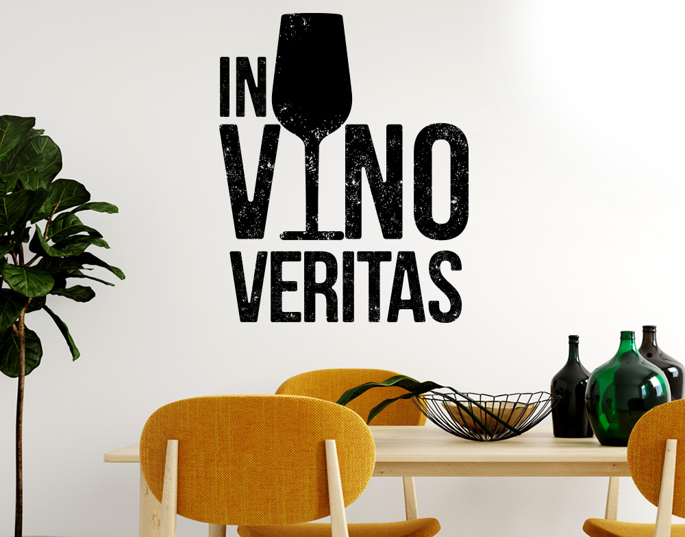 Adesivi murali cucina In vino Veritas scritta da muro colore Nero 