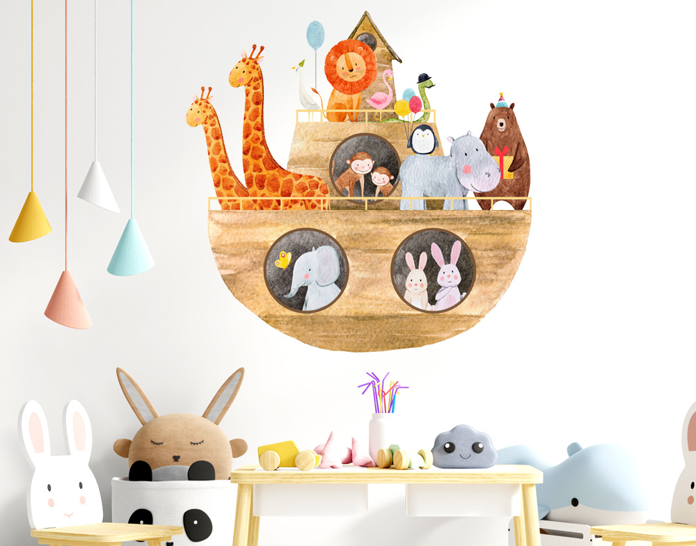 Adesivi per cameretta Bambini simpatica decorazione arca di noè con animali della savana