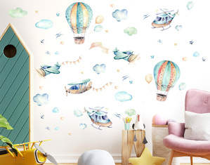 Wall stickers decorazione camerette per bambini mongolfiere aeroplano nuvolette elicottero