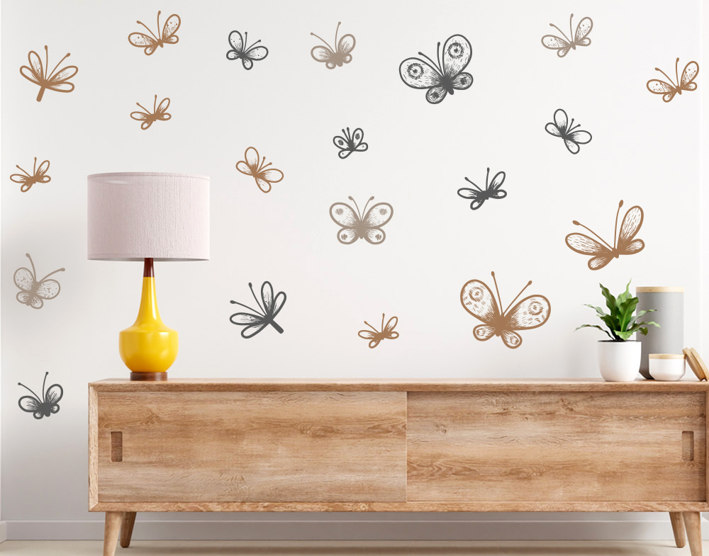 Farfalle adesive per muro in colore Marrone e Grigio wall stickers