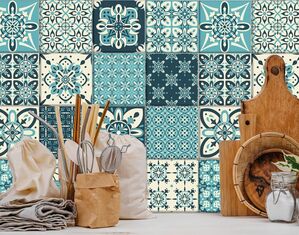 Adesivi per piastrelle disegno geometrico vintage colore turchese blu 