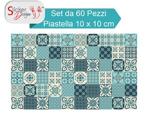 Adesivi per piastrelle disegno geometrico vintage colore turchese blu 