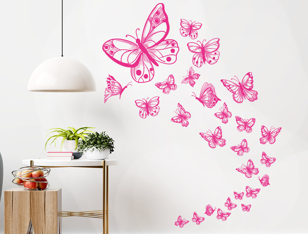 Adesivi murali farfalle per muro colorate fucsia stilizzate