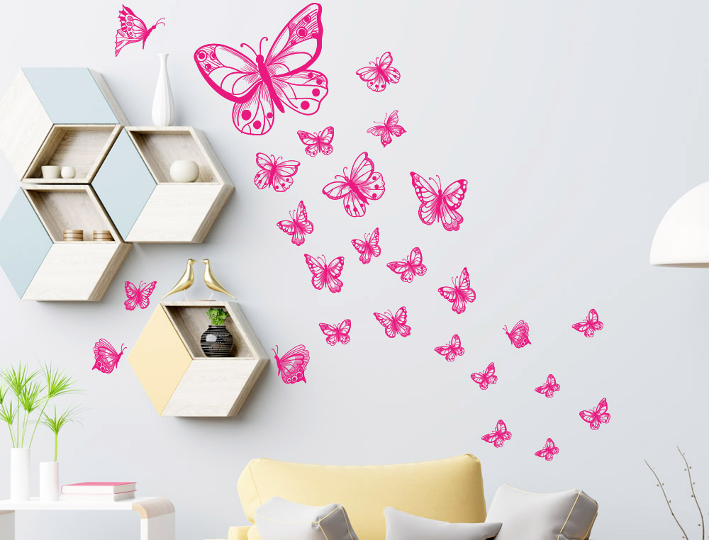 Sticker Design vi presenta Adesivi murali farfalle per muro colorate fucsia  stilizzate