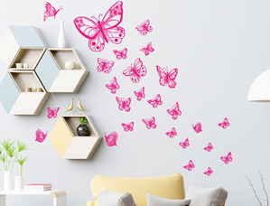 Adesivi murali farfalle per muro colorate fucsia stilizzate