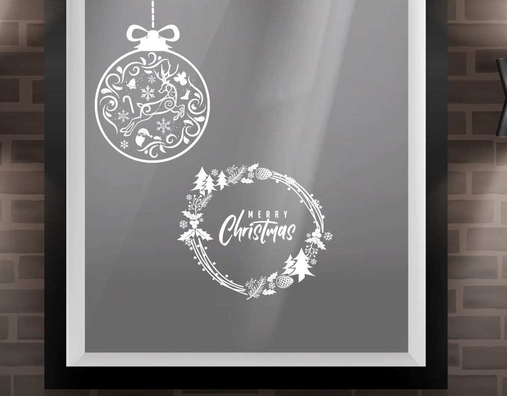 Stickers vetrofania natalizia Ghirlanda di natale con pallina decorativa