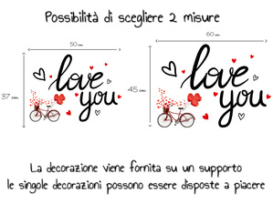 Love you con cuoricini e bicicletta decorazione da muro adesivo