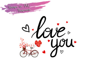 Love you con cuoricini e bicicletta decorazione da muro adesivo