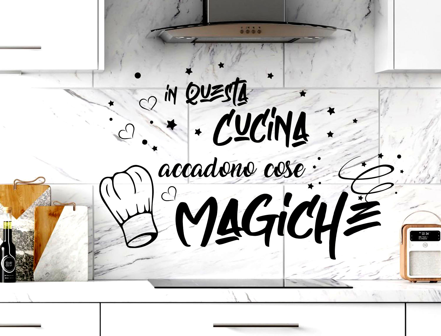 Adesivi Murali Cucina in questa cucina accadono cose magiche Frasi scritte  italiano wall stickers kitchen decorazione casa adesivi da parete adesivo  muro citazioni decorazioni da muro Stickerdesign : : Prodotti  Handmade