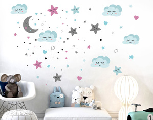 Adesivi murali bambini nuvole da incollare al muro e mobili con stelline e con luna