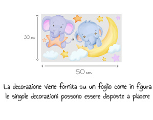 Adesivi cameretta bambini elefante con luna e stelle