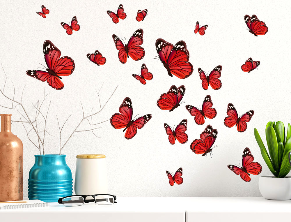 Sticker Design Vi Presenta Farfalle Adesivi Murali Decorazione Da Parete Farfalla Rossa