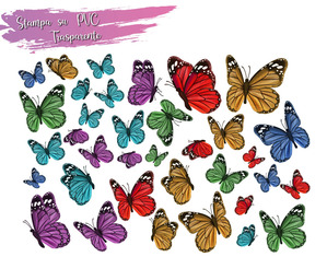 Adesivi murali farfalle colorate nella tonalità del verde Viola Rosso Oro Turchese