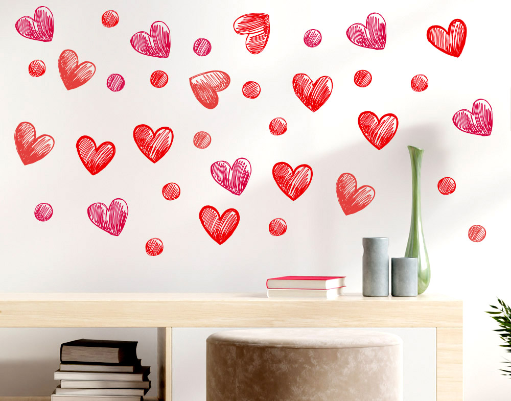 Adesivi cuore rosso per pareti stickers pois e cuori decorativi per muro