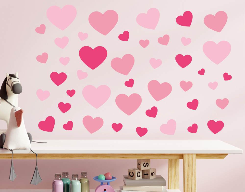 Cuori adesivi parete stickers cuoricini pieni colore Rosa