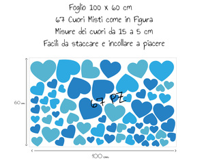 Wall stickers cuoricini colorati in blu per muro a forma di cuore
