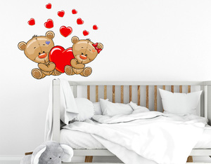 Adesivi Murali bambini orsetti e cuori rossi decorazione cameretta wall stickers 