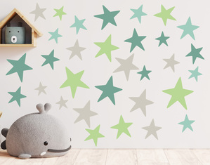 Adesivi da muro decorazione con stelle nelle colorazioni del verde e grigio