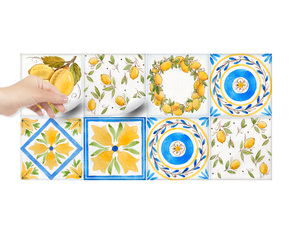 Adesivi per piastrelle cucina ornamento ad acquerello limoni Sicilia