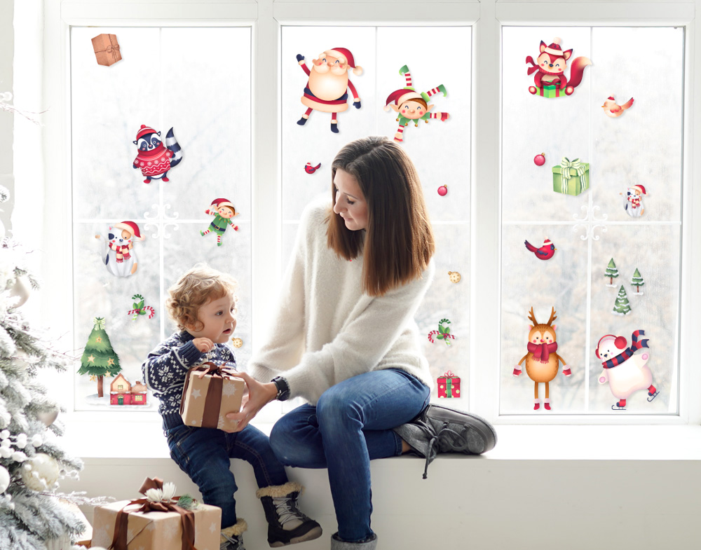 Kit decorativo di Natale per finestre alberetto pacchi babbo natale