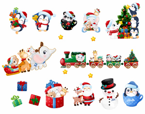 Kit decorativo di Natale per finestre Trenino Pinguini natalizio