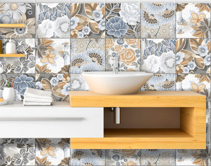 Adesivi murali piastrelle bagno e cucina cover tiles effetto tessuto floreale