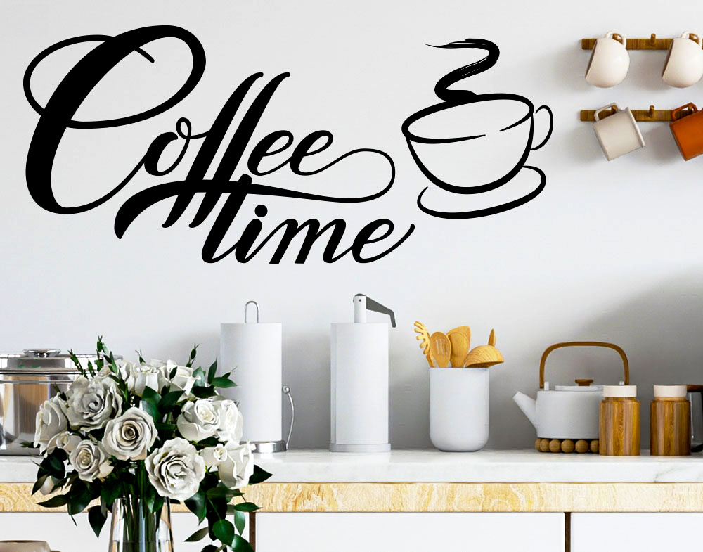 Decorazione adesiva per il muro della cucina Coffee time con tazzina di caff�