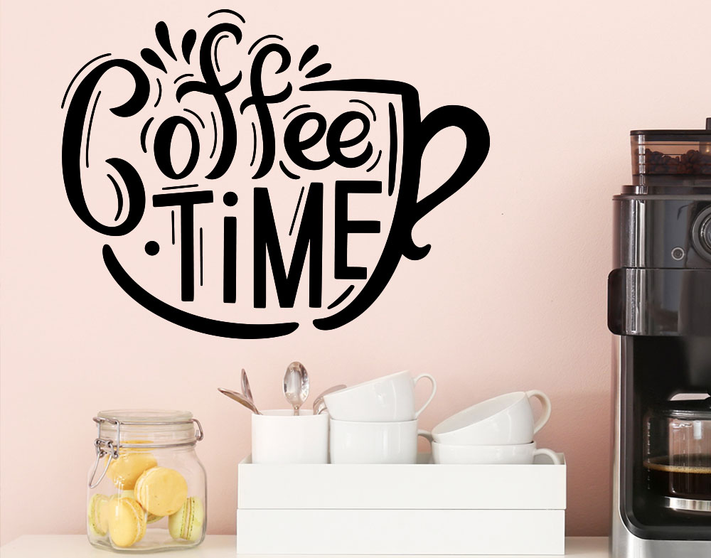 Adesivi da parete per Bar e casa e cucina con frase coffee time pausa caffè