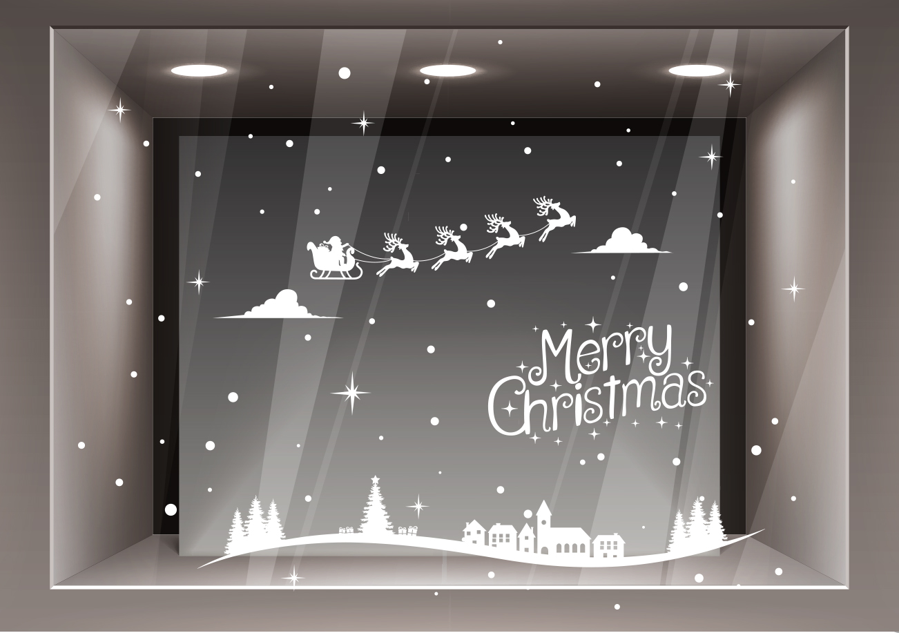 Vetrofanie Natale Stickers adesivi vetrine ALBERO MERRY CHRISTMAS H 140 cm 