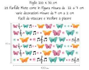 Adesivi murali farfalle con note musicali decorazione cameretta