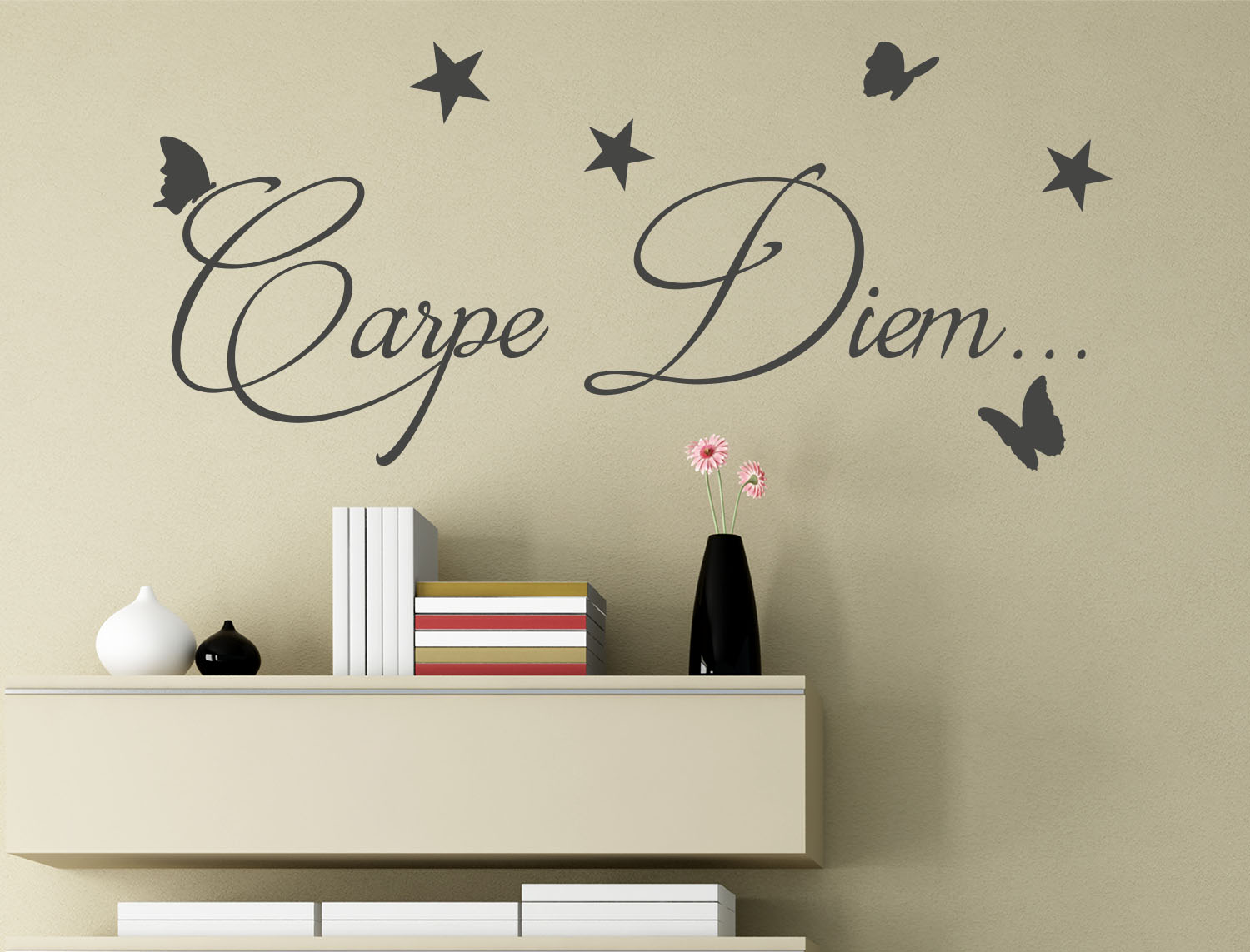 Adesivo Murale INDIGOS UG "Carpe Diem" 90x28 Cm | Scritta In Nero Per Parete | Decorazione Per Soggiorno, Camera, Ufficio | Vinile Opaco Rimovibile