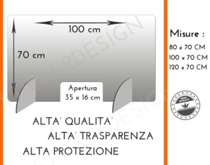 Barriera di Protezione in plexiglass per bancone ufficio parafiato 100 x 70 CM